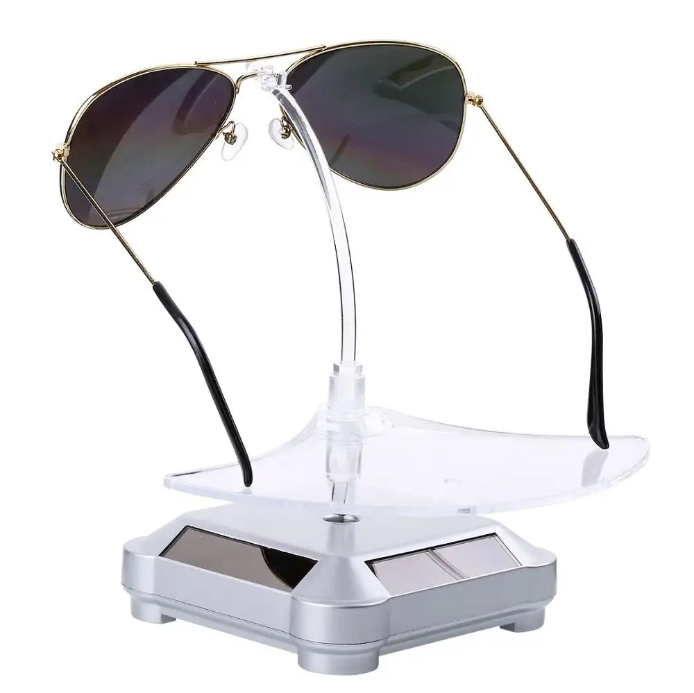 Solar Power Battery Showcase 360 Degree Turntable Automatic Rotary Jewelry Cosmetic Cases Displays Stand for Sunglasses