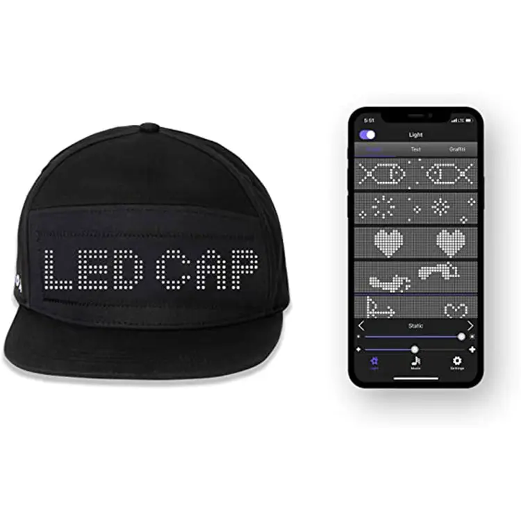 Multilanguage Luminous Hat With LED Display Screen Wireless Bluetooth LED Baseball Cap For Party