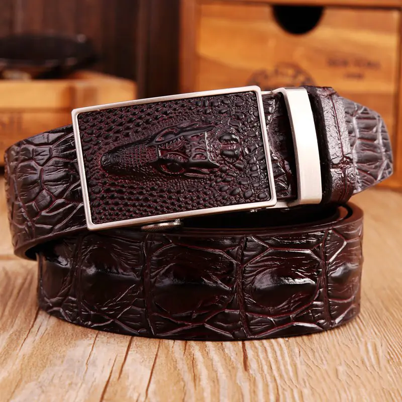 Wholesale mens fashion business leather belt 100% genuine leather belts with automatic sliding buckle