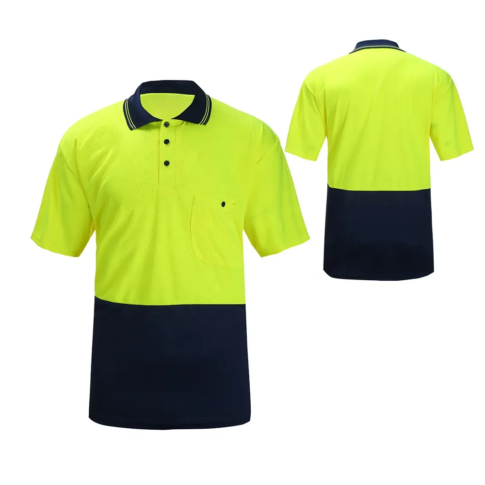 Оптовая продажа, флуоресцентная рабочая одежда с воротником поло, светоотражающая Рабочая футболка для мужчин