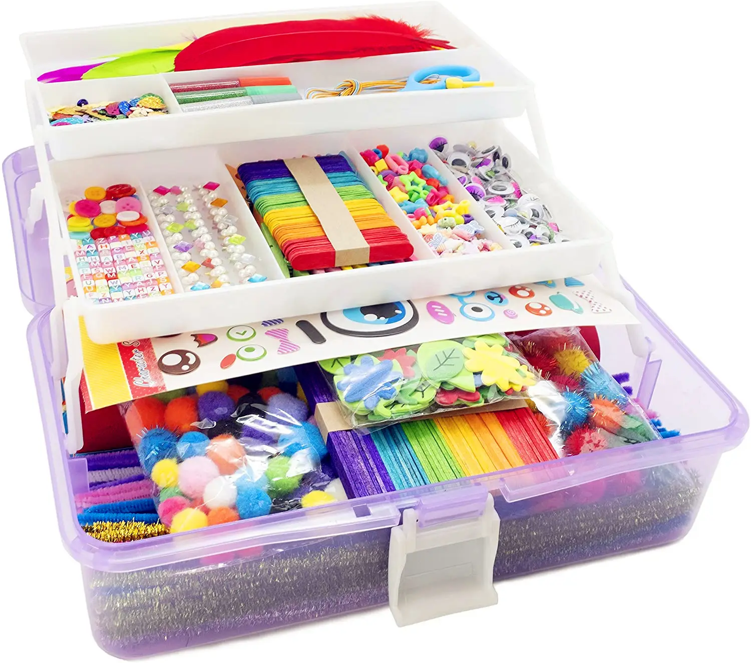 All in One DIY Craft Kit with triple layers folding box kids art sets 1000 +Pieces Giftable for kids & Toddlers
