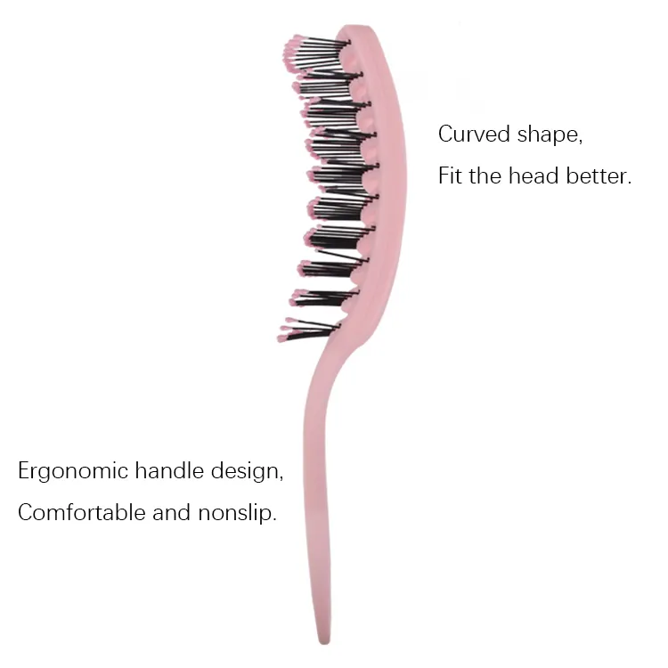 Новый дизайн, Пользовательский логотип, женская розовая изогнутая нейлоновая щетина, массажная кудрявая щетка для влажных волос, Мужская щетка для укладки волос
