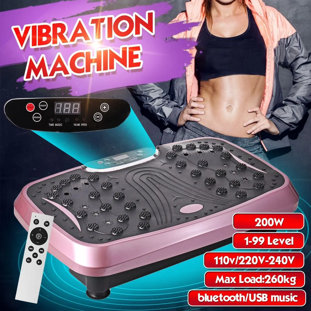 260KG Exercise Fitness Slim Vibration Machine with Resistance Bands vibration polishing machine