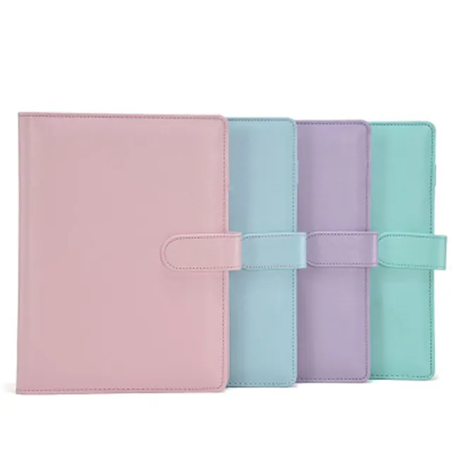 Creative macaron color A5 A6 leather 6 rings binder spiral notebook cover agenda planner organizer stationery for student's gift