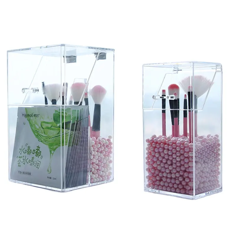 Cosmetic Brush Storage Box Makeup Organizer Acrylic Brush Holder Eyeliners Display Holder with Lid Clear Dustproof Plastic Box