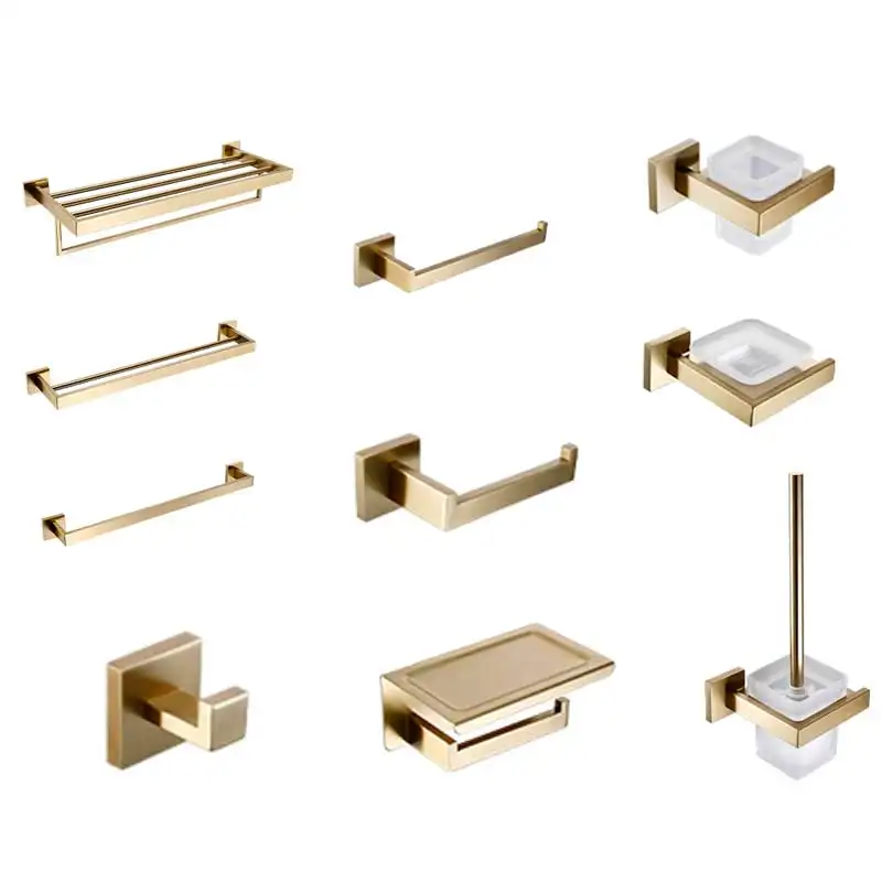 High Quality SUS 304 Brushed Gold Bathroom Accessory Fittings And Bathroom Accessories Hardware Set