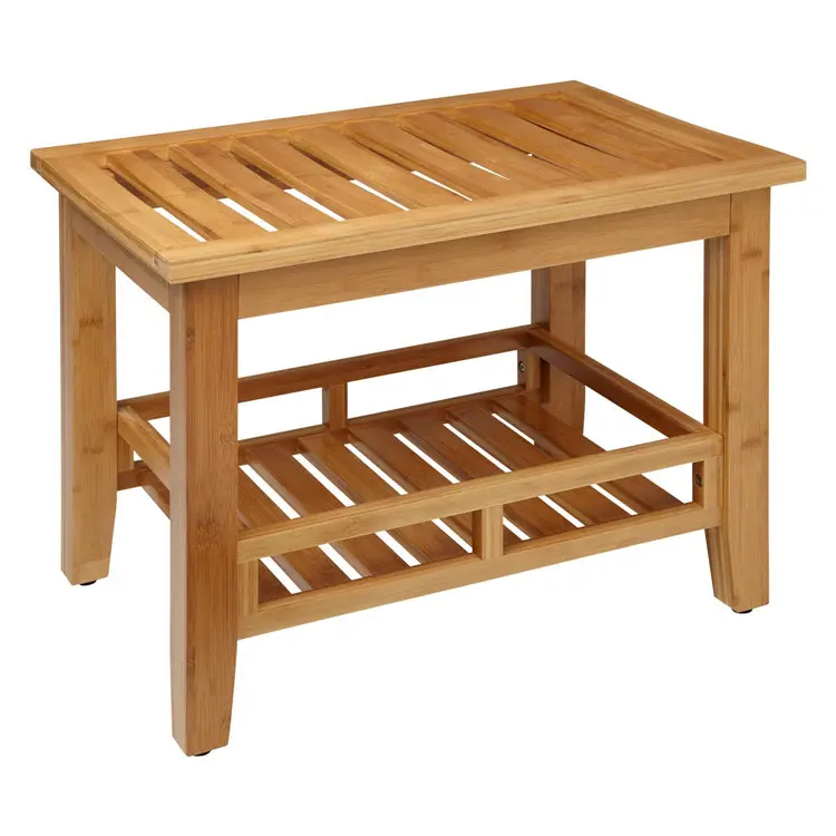 Natural Bamboo Shower Seat Bench Stool With Storage Shelf For Indoor and Outdoor Use