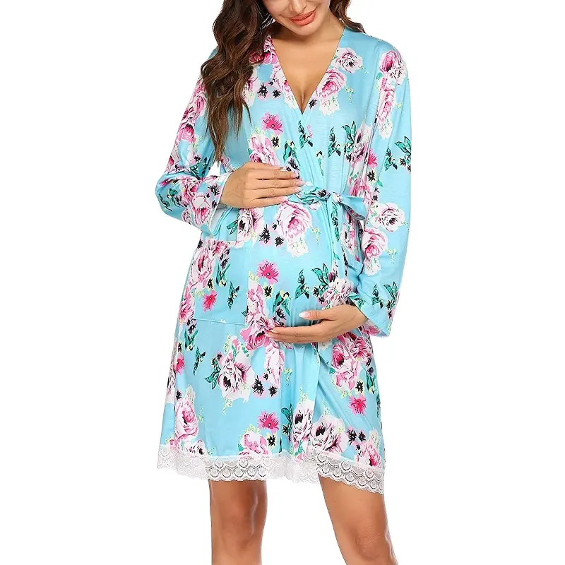 Лидер продаж, Стильное женское платье, пижама для беременных, халат с длинным рукавом и цветочным принтом, мягкое кимоно, халат для беременных