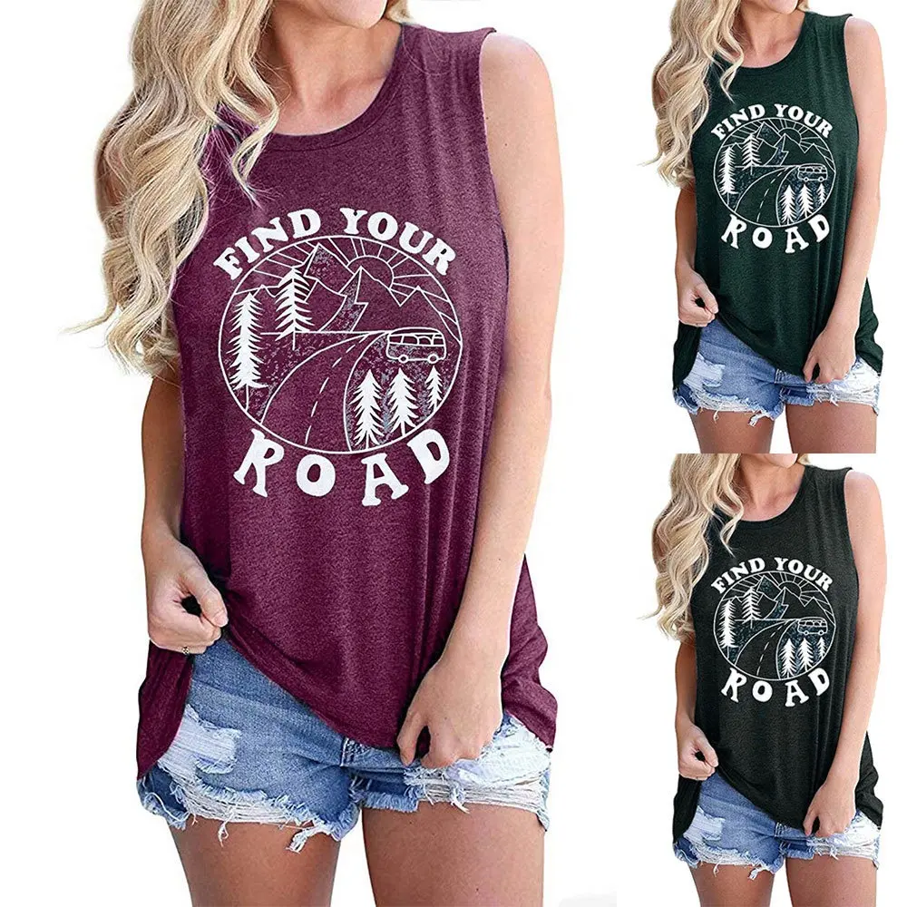 2021 European and American new style foreign trade women's white letter printing sleeveless top vest T-shirt