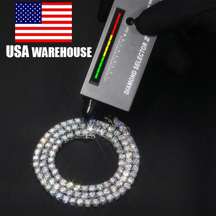 Склад США, оптовая продажа 2 мм-6 мм VVS Moissanite, теннисная цепь, 925 стерлингового серебра, мужские и женские ювелирные изделия, теннисное ожерелье