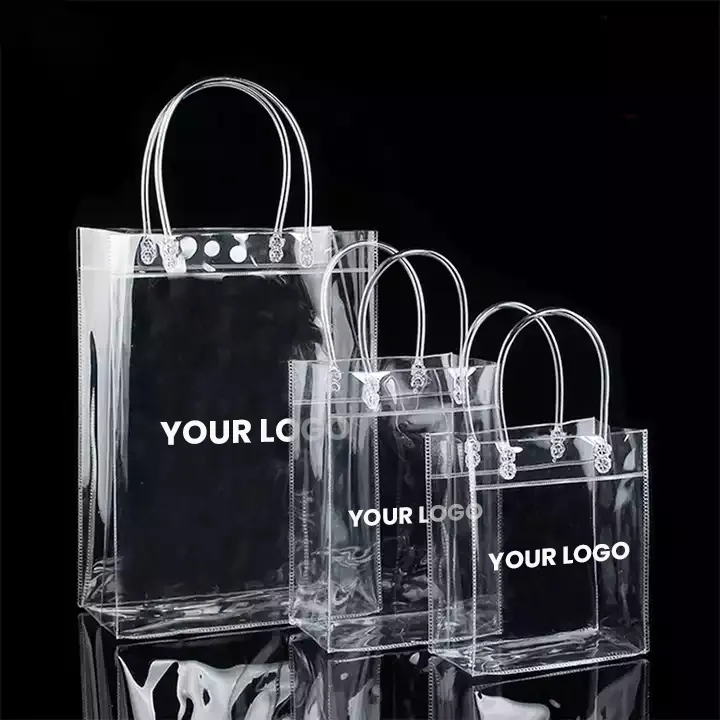 2024 Индивидуальный размер логотипа прозрачный DIY ПВХ упаковка дорожная сумка для покупок прозрачная Большая маленькая сумка для подарков сумка из ПВХ