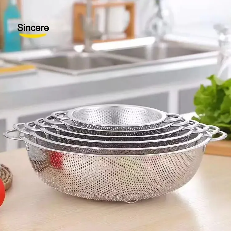 Set Of 6 Stainless Steel Colander Strainer Washing Bowl With Handle