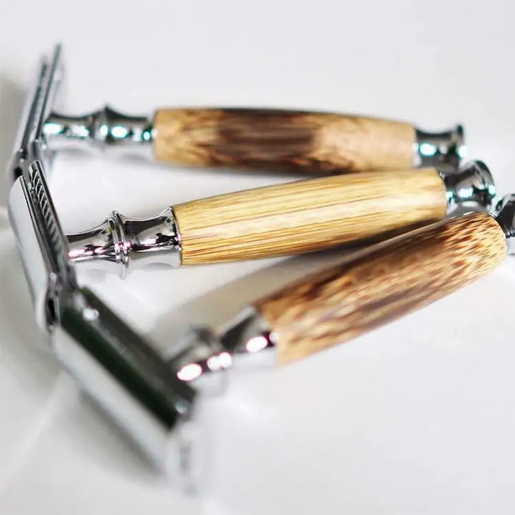 Индивидуальный Логотип бамбуковая бритва с гравировкой логотипа бамбук деревянной ручкой для бритья Безопасная бритва бритвенный станок для обоюдоострых лезвий
