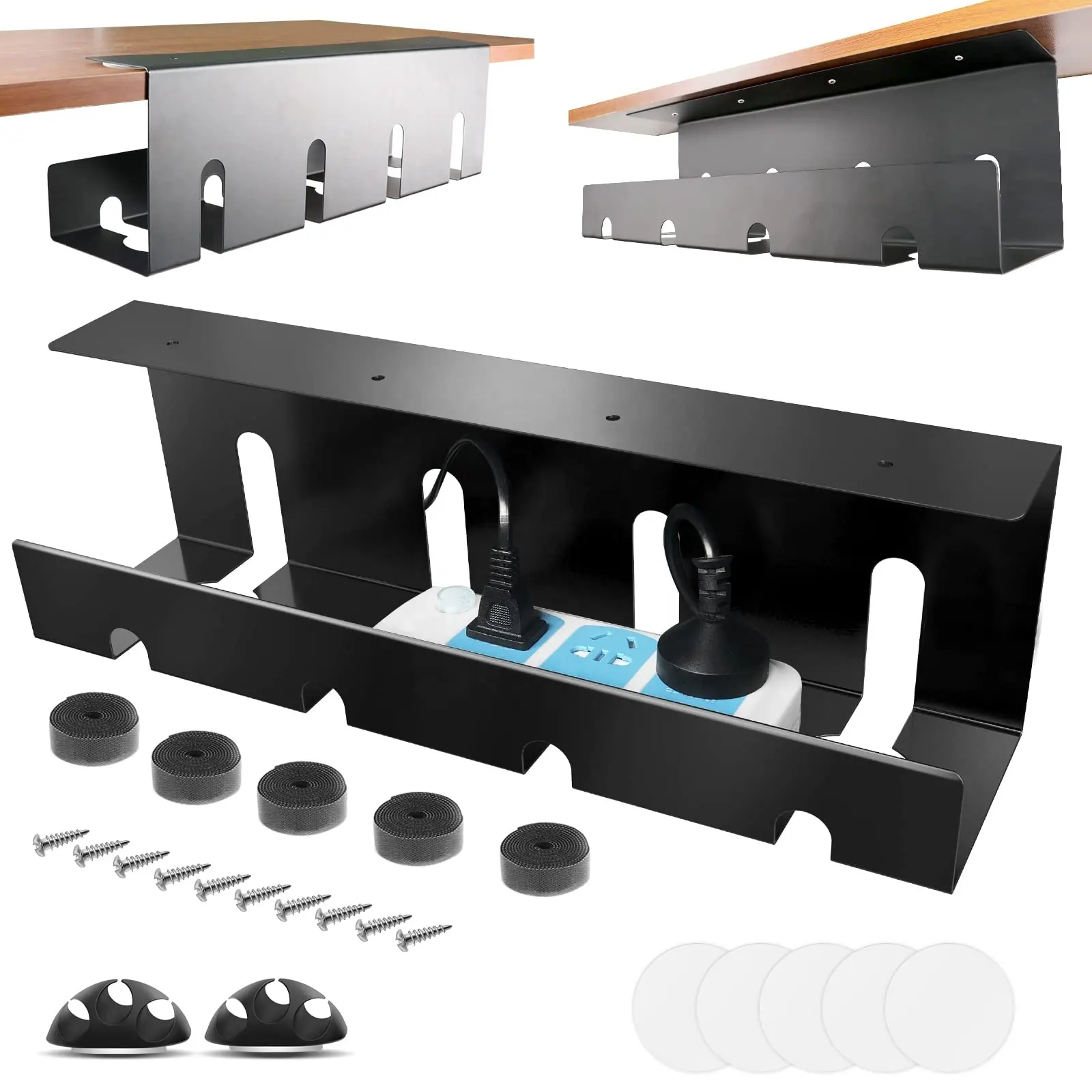 Under Desk Black Color Metal Wire Cable Organizer Pack Of 2 Tray Management Tray Under Desk Cable Channel Standing under desk