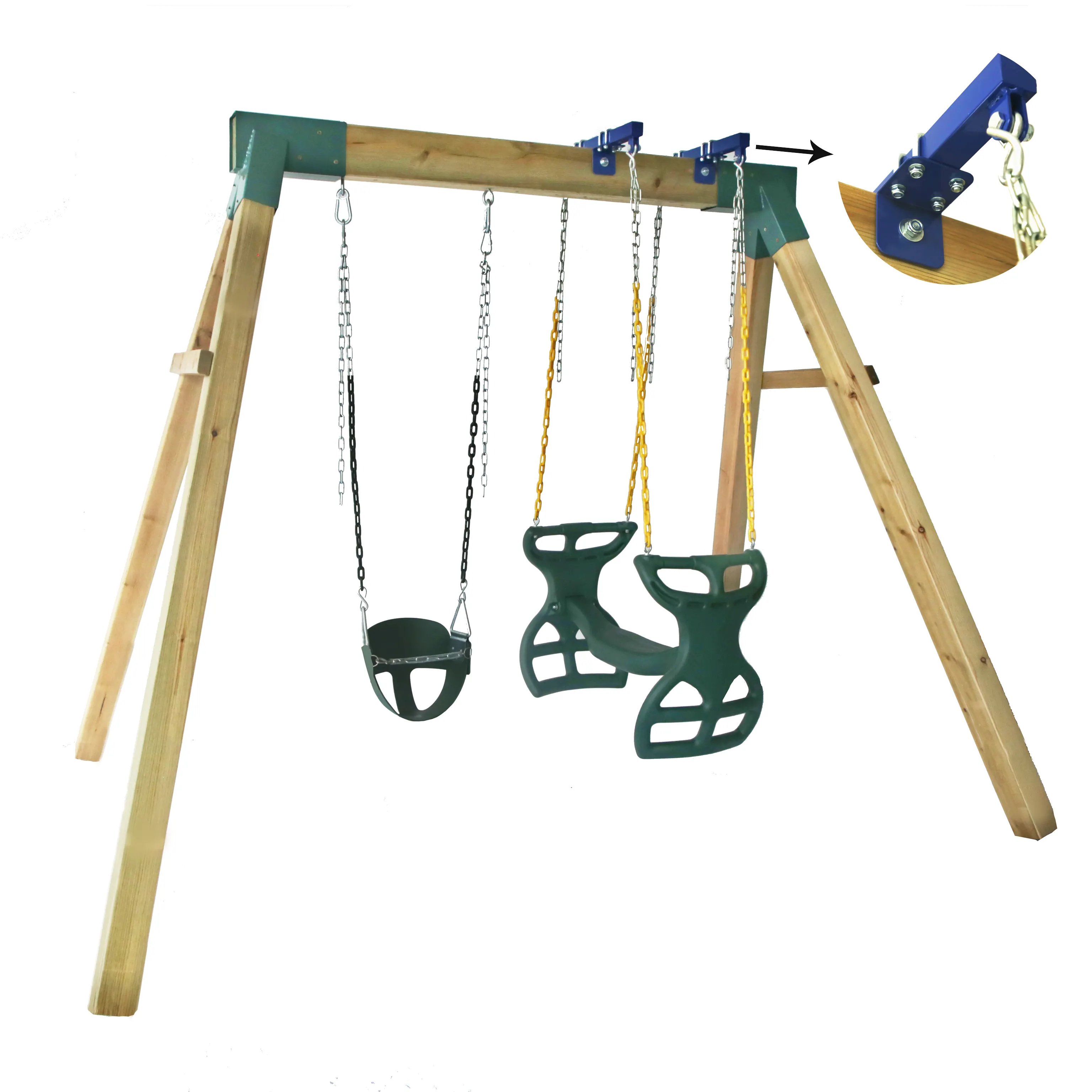 2021 Outdoor backyard wooden playground rectangular frame two person swing set