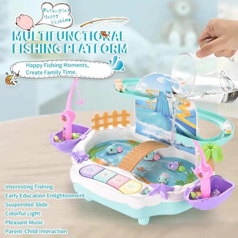 Top Seller Kids Indoor Toys Early Education Electric Multi-function Animal Slide Fishing Table Game Toys Set