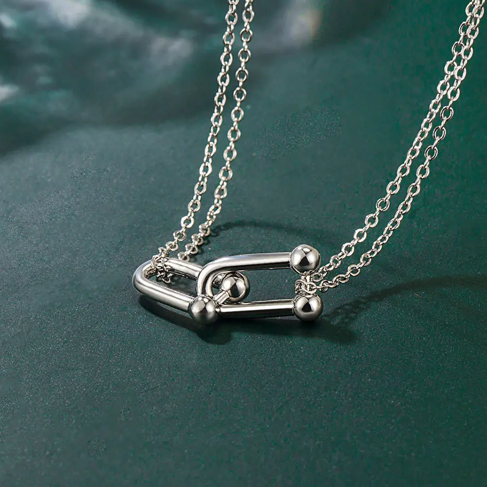 40 + 5 см Двойное Кольцо подкова пряжка ожерелье Женская ниша Дизайн Ключицы простой кулон ювелирные изделия
