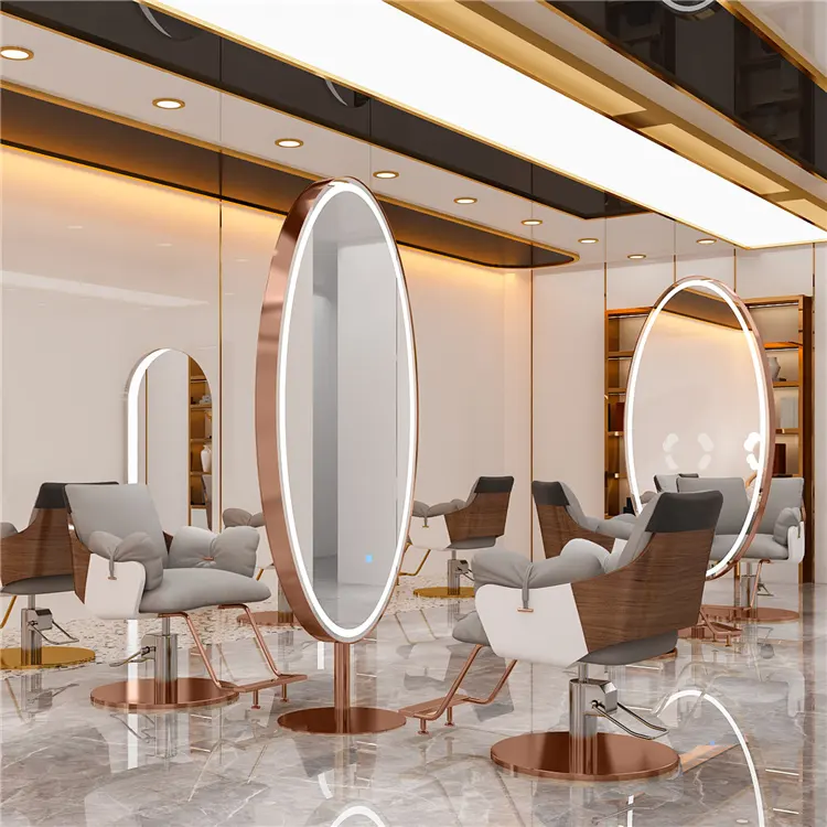 Kisen beauty new design single side mirrors light salon leaf shape mirror manufacturing mirrors for hair salons set with LED
