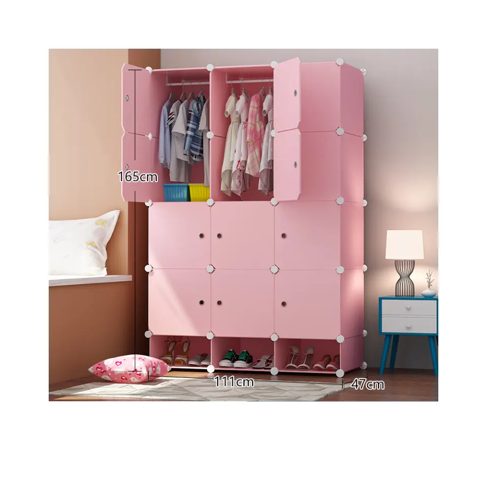 Пластиковый шкаф в сборе для дома, простой шкаф розового и синего цвета для хранения одежды для взрослых и детей, современный экономичный простой гардероб