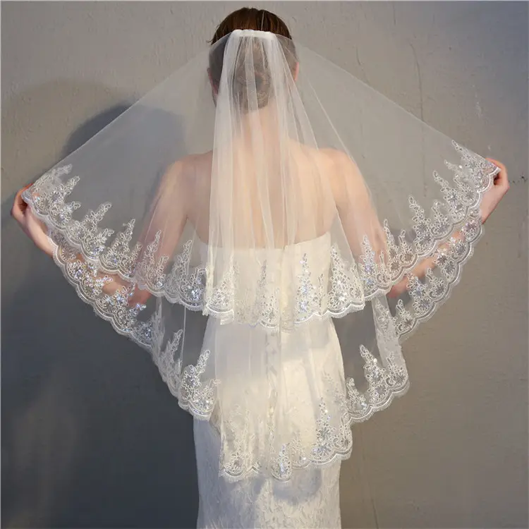2019 Wholesale bridal veils white lace wedding veils and accessories for women