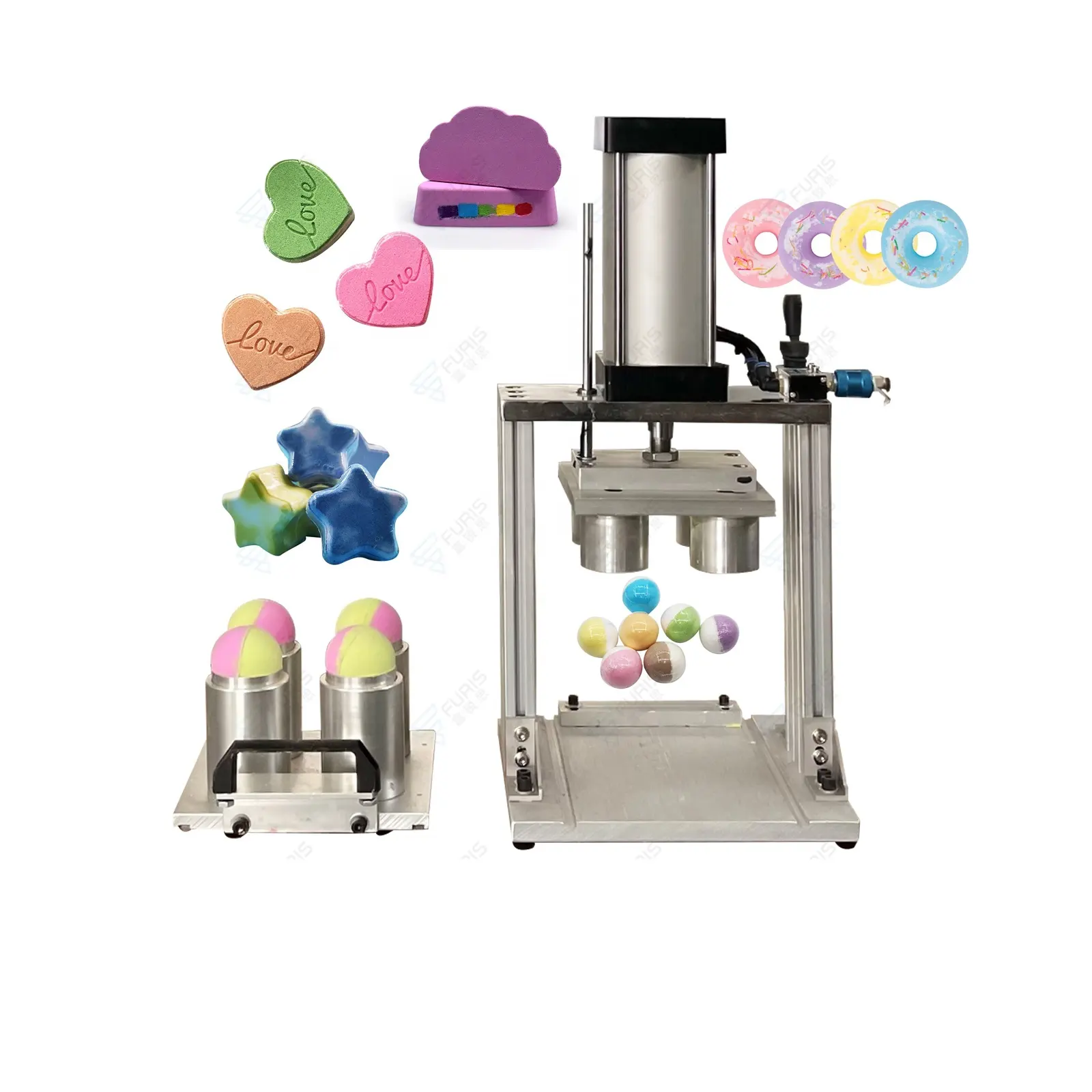 USA Popular small multy press station pneumatic shampoo bar bath fizzer bomb ball hand pull punch make compressor press machine