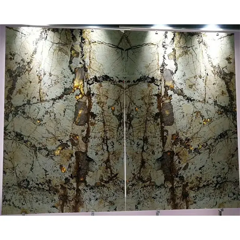 Luxury Natural Cristallo Quartzite Wall Decor Polished Open Book Matched Marble slab