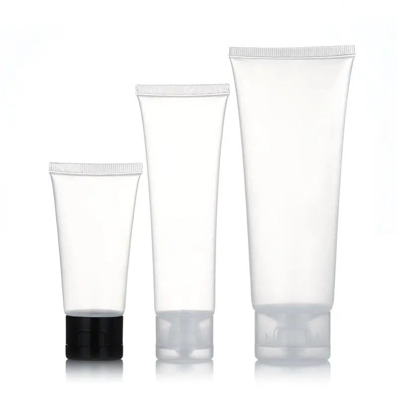 Empty 20ml 30ml 50ml 100ml transparent plastic tube flip top face wash cream soft tubes for cosmetic packaging