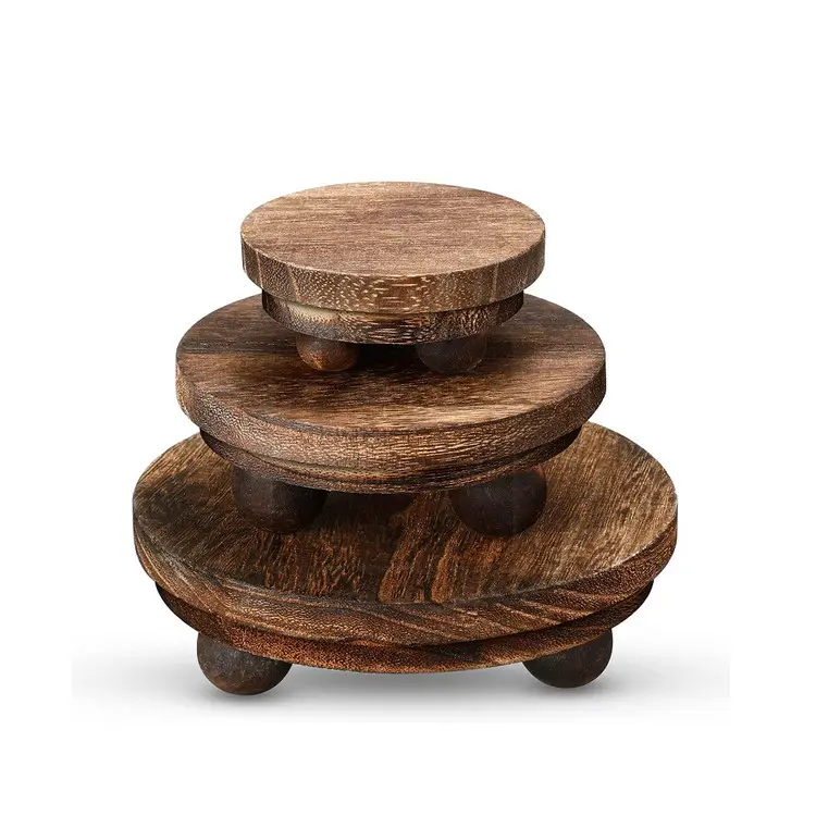 Rustic Farmhouse 3 Pieces Pedestal Mini  Stand Round Riser Wood Risers For Decor Tiered Tray Decor