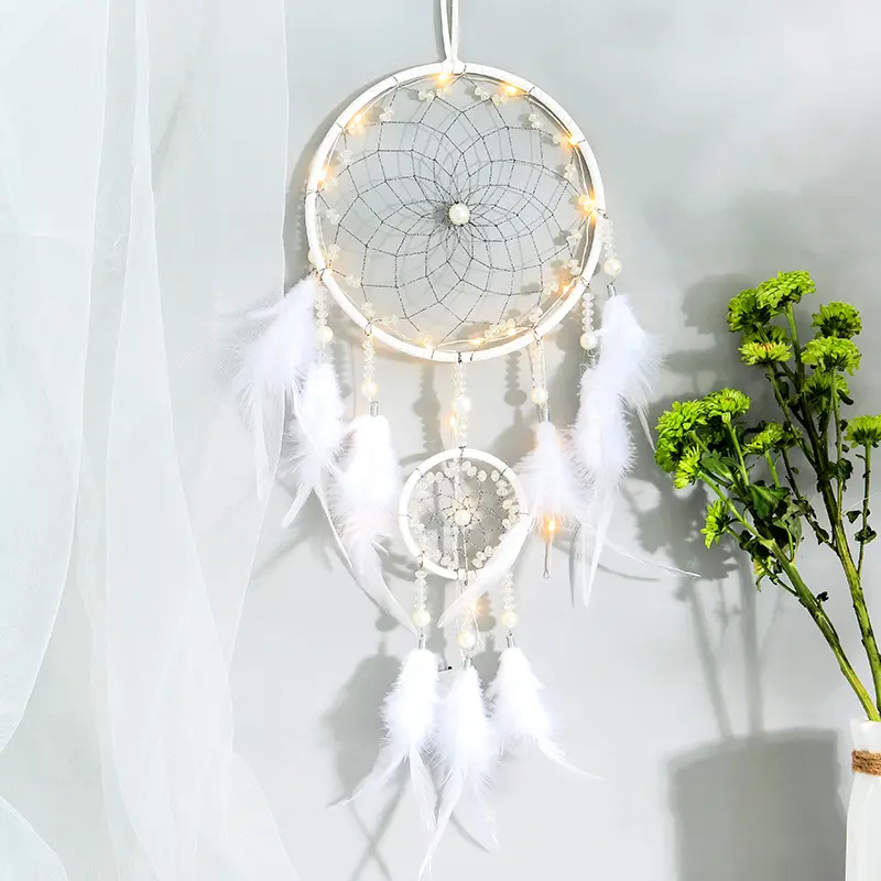 handmade wall hanging small white chandelier dreamcatcher dream catcher feather mini metal heart atrapasuenos attrape reve