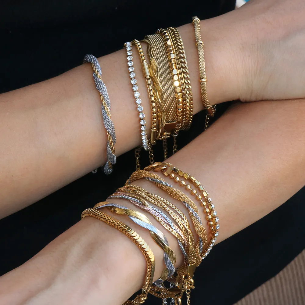 Nabest браслет-цепочка из нержавеющей стали, Женские Ювелирные изделия, водостойкие 18 карат позолоченные браслеты со змеиным звеном, кубинские браслеты на цепочке