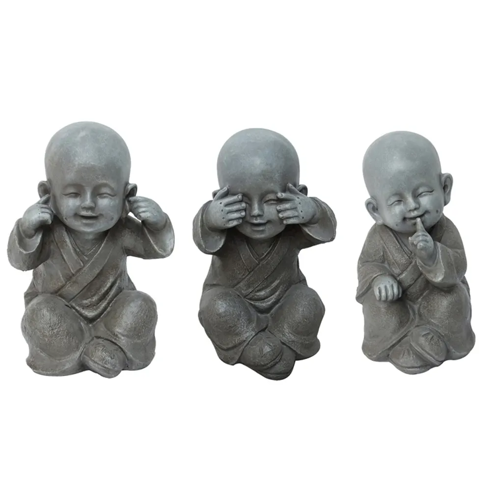 Chinese See No Say No hear No Evil Garden Resin baby Buddha Figurine