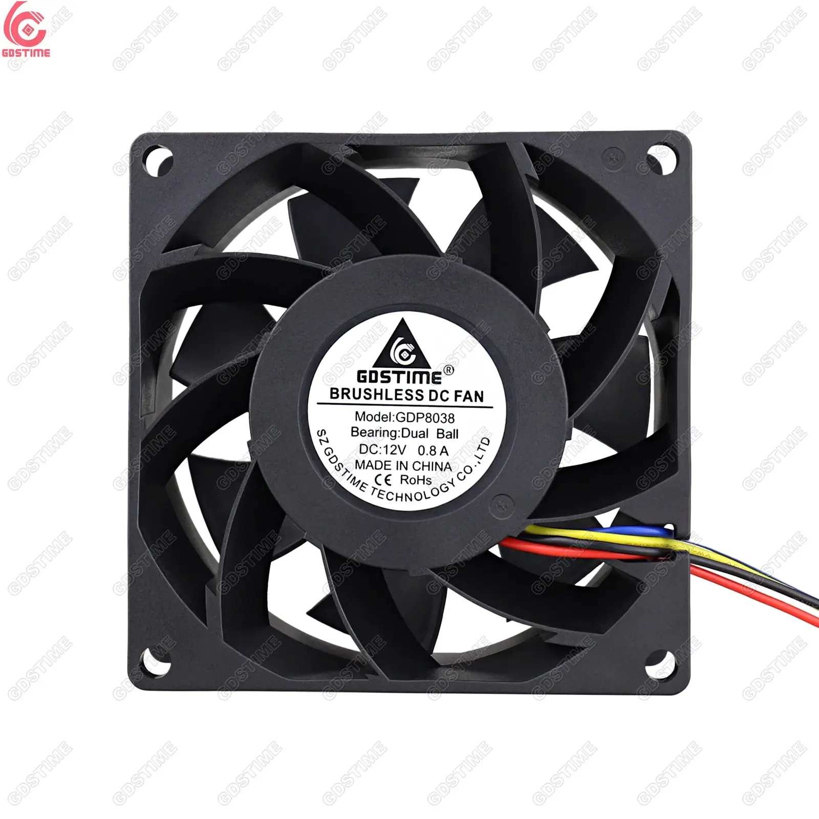 Gdstime GDP8038 80mm 80x80x38m DC 12V Fans Dual Ball Bearing 4Pin FG PWM Big Air Flow DC Axial Exhaust Cooling fan