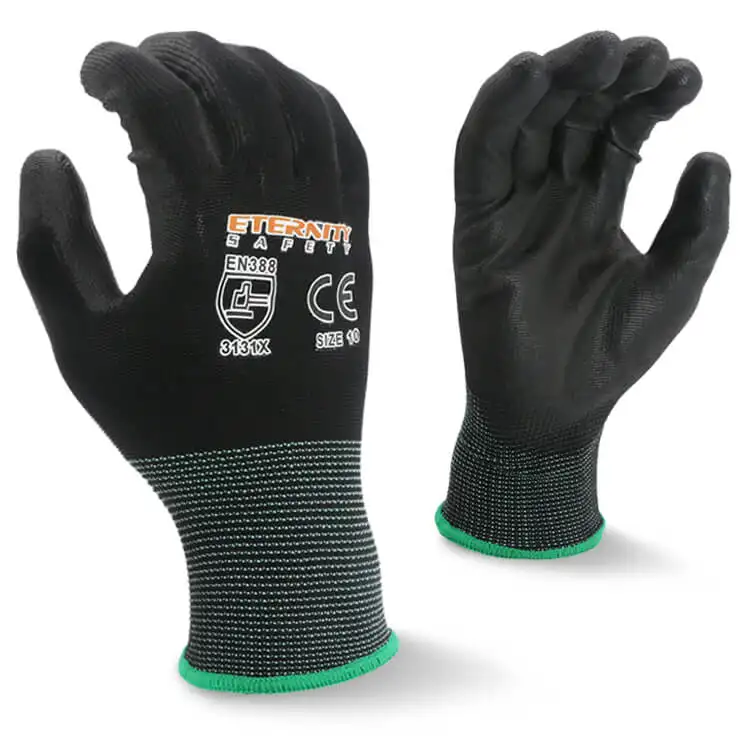 Красивые черные защитные рабочие перчатки из полиуретана и нейлона
