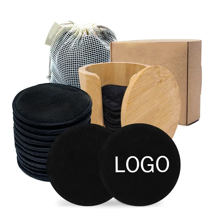 Hot Sales Eco-Friendly Natural Cosmetic Facial Cleansing Pad Black Cotton Organic Round Pad Reusable Bamboo Makeup Remover Pad