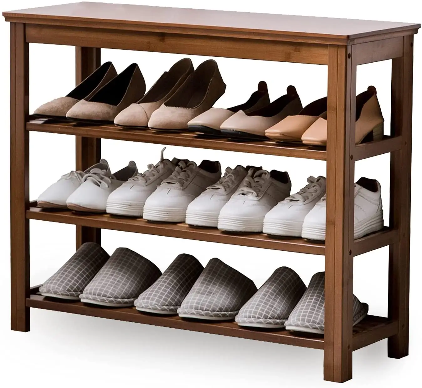 Factory Outlet 4 Layer Environmental Friendly Multi Purpose Brown Color Bamboo Shoe Rack