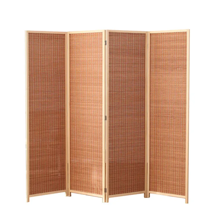 2021 hot selling Dark wood frame wood craft Home Hotel restaurant screen & room dividers movable bamboo screen for home decor