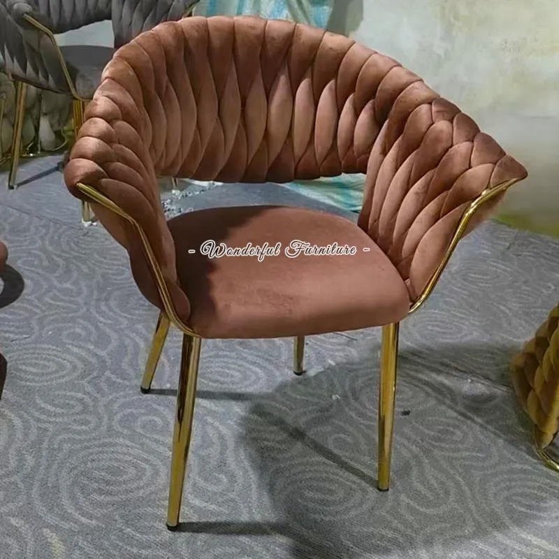 Модный Плетеный бархатный стул для гостиной, для отдыха, стул с дырками, обеденный стул с золотыми ножками