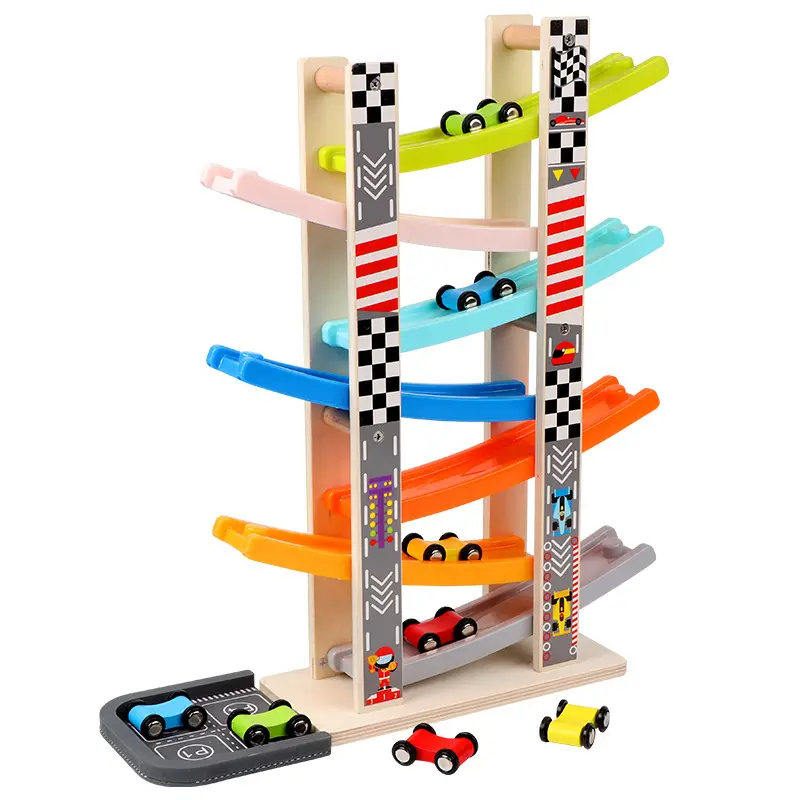 Лидер продаж, игрушки для малышей, гоночный трек с деревянной рампой для девочек и мальчиков, гоночный трек с 8 мини-автомобилями