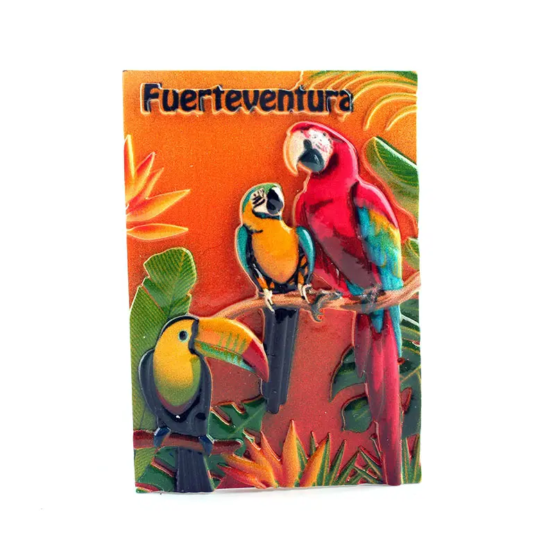 Spain Fuerteventura Souvenir 3D Parrot Epoxy Fridge Magnets Custom Resin Refrigerator Sticker