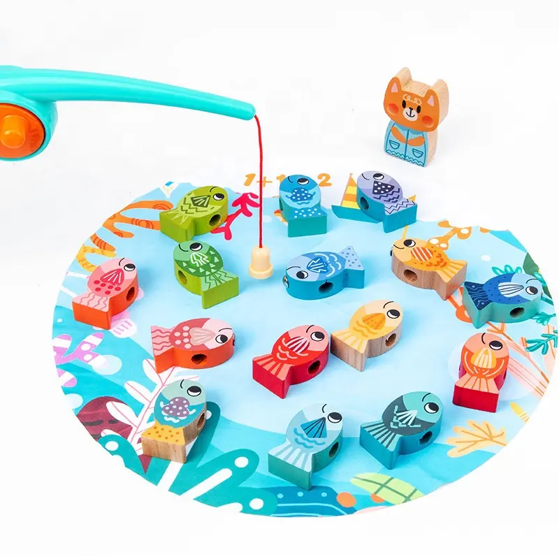 Montessori Two in one children's magnetic fishing toys wooden scene fishing toys
