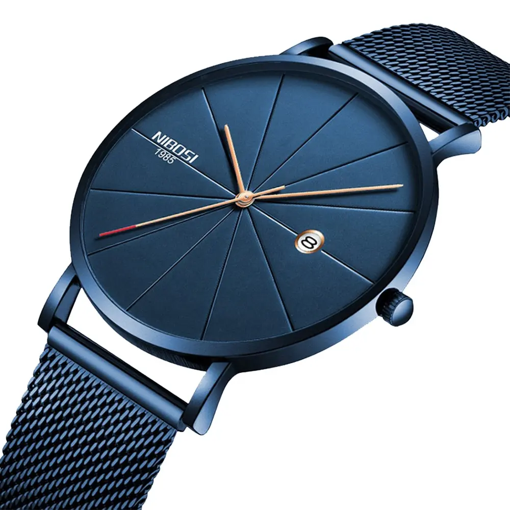 NIBOSI 2321 Синий нержавеющая сталь ультра тонкие часы мужские классические кварцевые часы Роскошные Брендовые мужские часы с указанием даты наручные часы Relogio Masculino