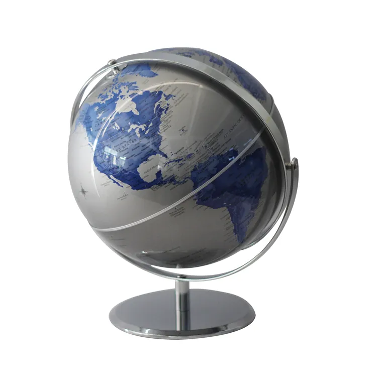 Hot selling blue color metal base rotation PVC world globe with lamp for table decoration