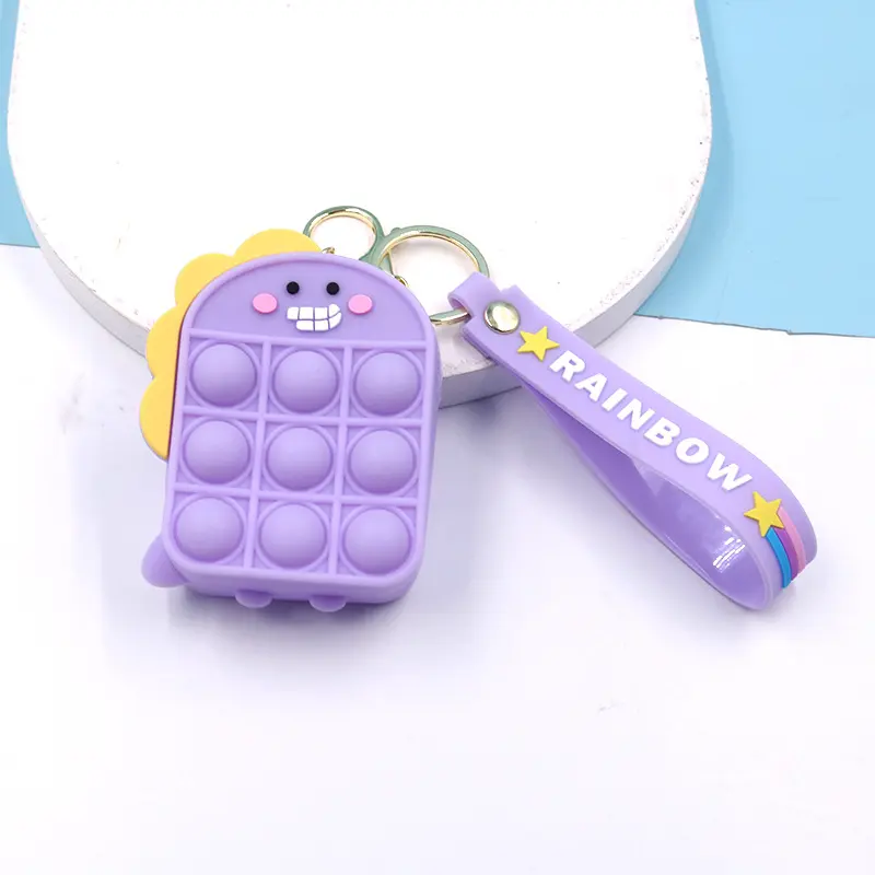 Cute mini zipper fidget silicone pop bubble bag push pop coin purse for woman, kids with keychain