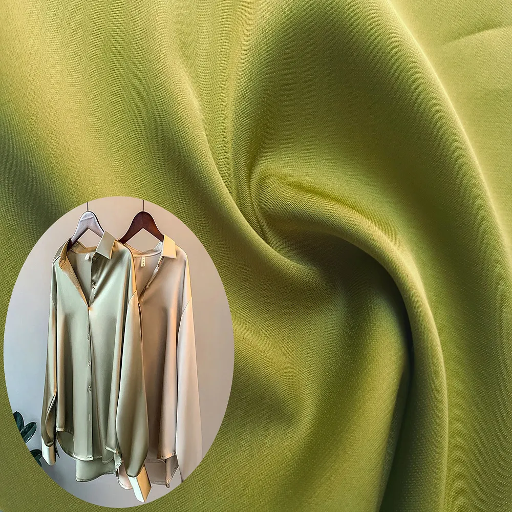 Однотонная мягкая женская рубашка армейского зеленого цвета, драпировка с эффектом высокого качества 50D, блестящая стрейчевая переработанная атласная ткань