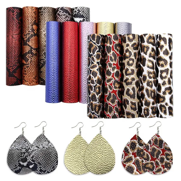 15pcs/set Animal Printed Snake Leopard Pattern Faux Vinyl Leather Fabric Sheets A5 92766