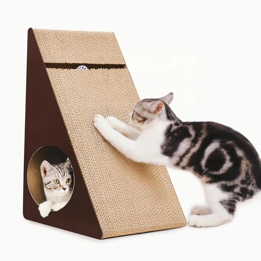 High Quality Modern Design Movable Pet Furniture Triangle Shape Cat House Scratchers Cardboard