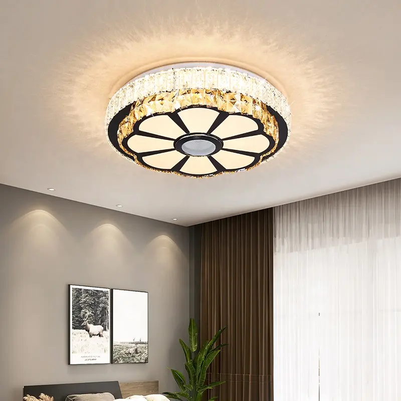 Современная гостиная хрустальная музыкальная Светодиодная потолочная лампа Европейская Модная Золотая круглая лампа для спальни украшение потолочные светильники