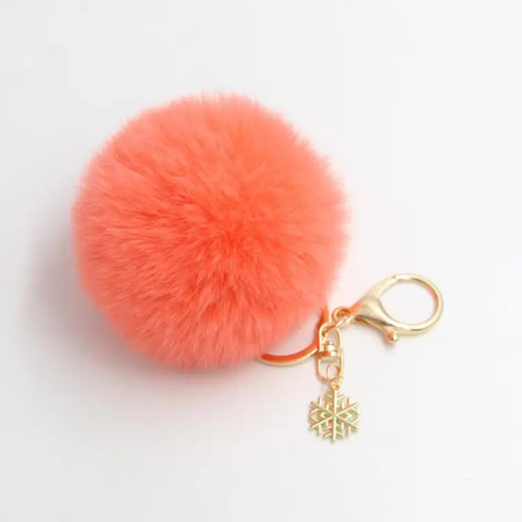 2022 Wholesale Pom Pom Keychain Fluffy Faux Fur Ball with Gold Plated Keyring Handbag Backpack Hanging Ornament Pendant