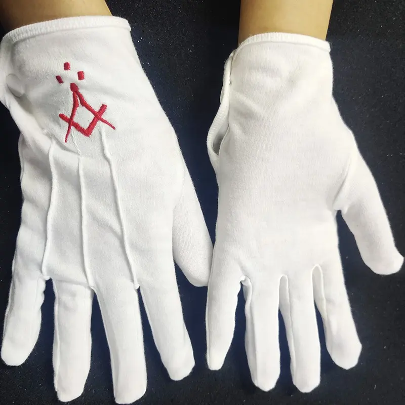 Hotel staff thin beige white masonic gloves catering printed gloves waiters cotton poly gloves