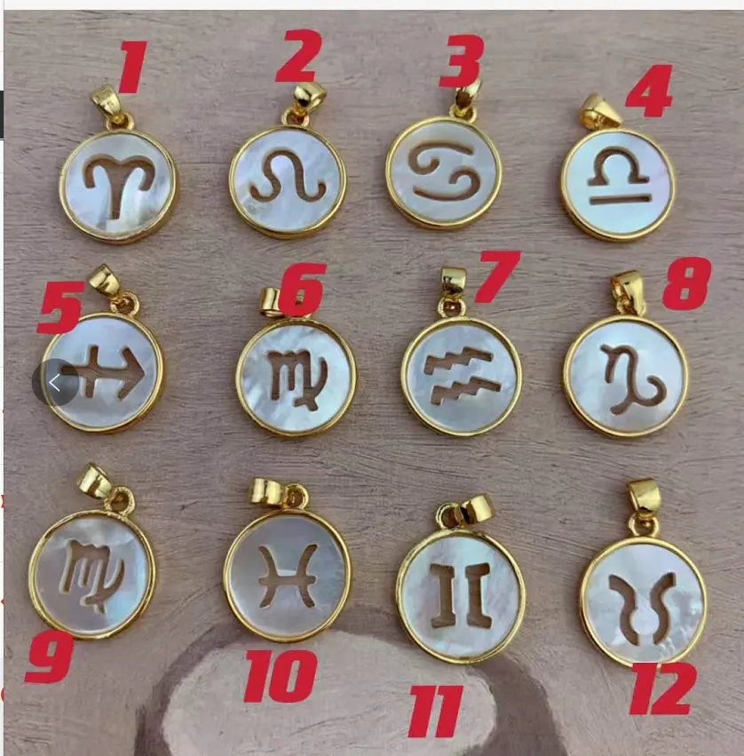 Factory Price 12 Zodiac Pendant Natural Shell with 18k Gold Plated Necklace